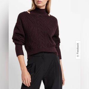 EXPRESS CABLE KNIT TURTLENECK SHOULDER CUTOUT SWEATER